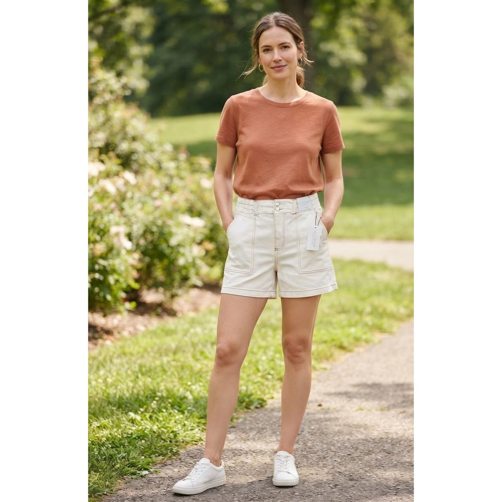 Better Together Forever 21 White Utility Shorts Contrast Stitch High Waist L